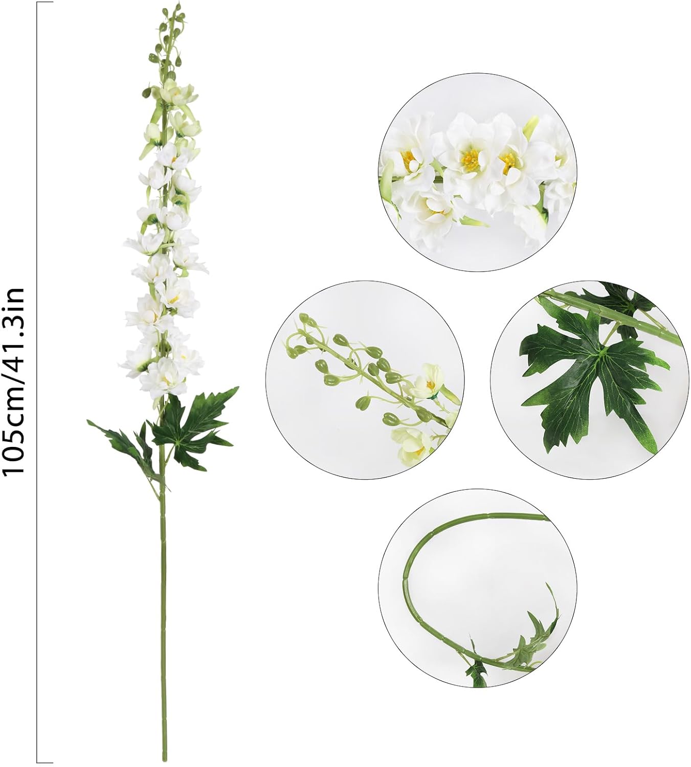 6 pcs White Delphinium Artificial Flowers Larkspur Artificial Flowers, 33.5 in Fake Flowers Bulk Silk Flowers with Stems Real Look for Home Garden Wedding Arrangement Decor(White)