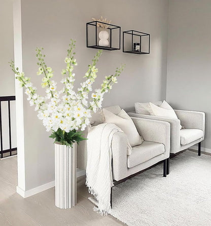 6 pcs White Delphinium Artificial Flowers Larkspur Artificial Flowers, 33.5 in Fake Flowers Bulk Silk Flowers with Stems Real Look for Home Garden Wedding Arrangement Decor(White)