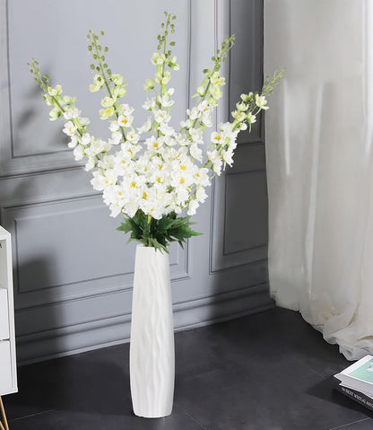 6 pcs White Delphinium Artificial Flowers Larkspur Artificial Flowers, 33.5 in Fake Flowers Bulk Silk Flowers with Stems Real Look for Home Garden Wedding Arrangement Decor(White)