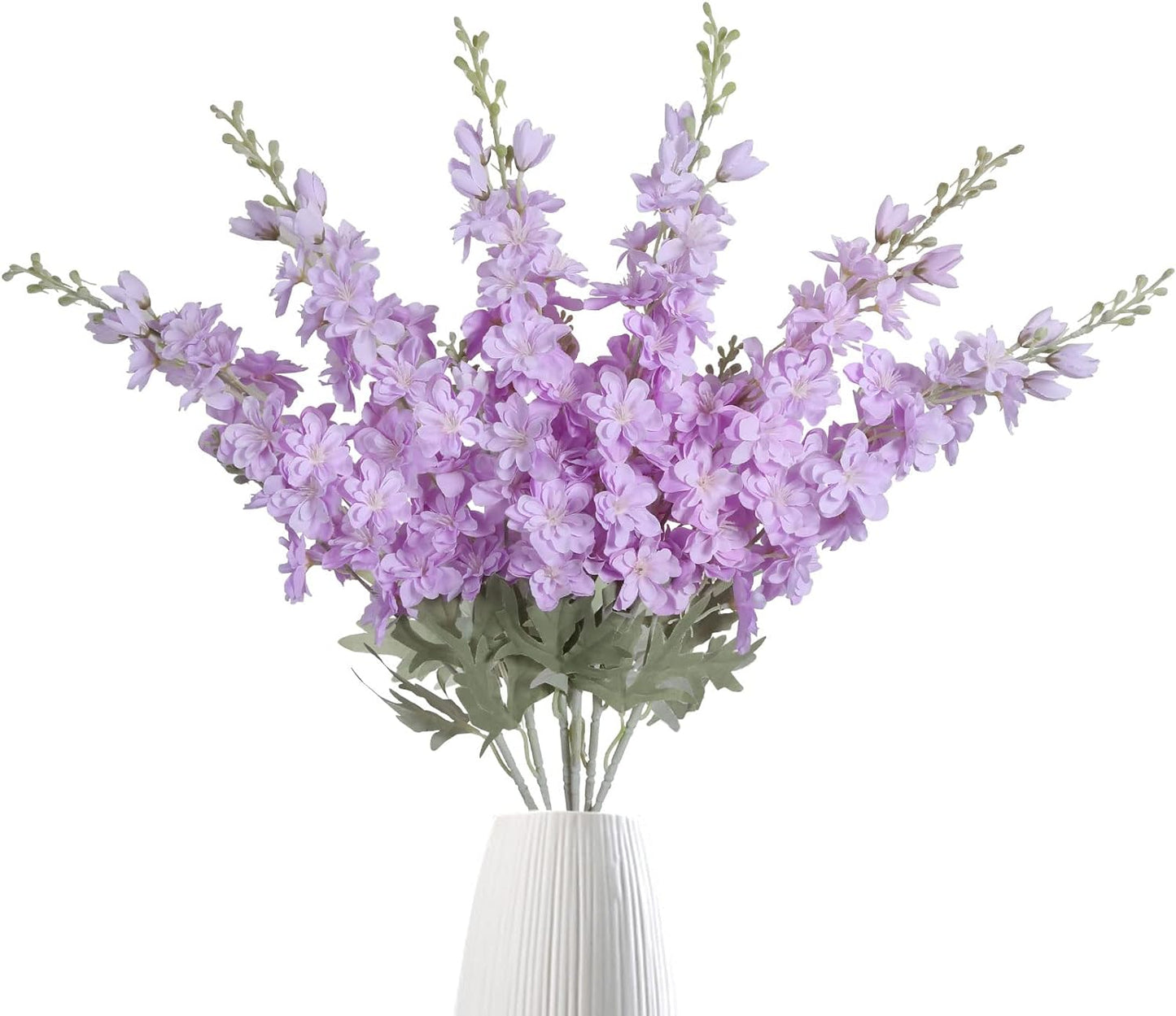 6 pcs White Delphinium Artificial Flowers Larkspur Artificial Flowers, 33.5 in Fake Flowers Bulk Silk Flowers with Stems Real Look for Home Garden Wedding Arrangement Decor(White)