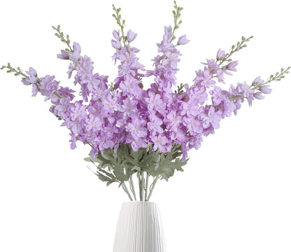 6 pcs White Delphinium Artificial Flowers Larkspur Artificial Flowers, 33.5 in Fake Flowers Bulk Silk Flowers with Stems Real Look for Home Garden Wedding Arrangement Decor(White)