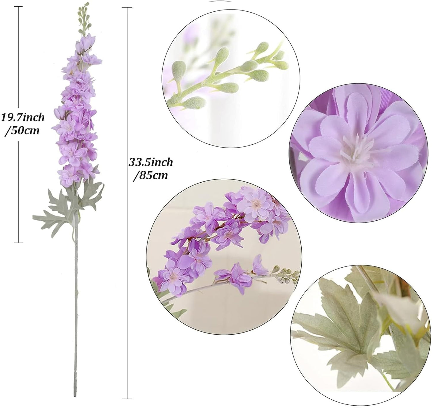 6 pcs White Delphinium Artificial Flowers Larkspur Artificial Flowers, 33.5 in Fake Flowers Bulk Silk Flowers with Stems Real Look for Home Garden Wedding Arrangement Decor(White)