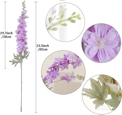 6 pcs White Delphinium Artificial Flowers Larkspur Artificial Flowers, 33.5 in Fake Flowers Bulk Silk Flowers with Stems Real Look for Home Garden Wedding Arrangement Decor(White)
