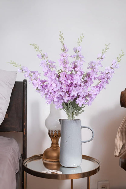 6 pcs White Delphinium Artificial Flowers Larkspur Artificial Flowers, 33.5 in Fake Flowers Bulk Silk Flowers with Stems Real Look for Home Garden Wedding Arrangement Decor(White)