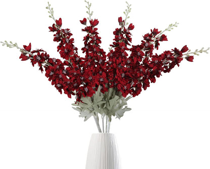 6 pcs White Delphinium Artificial Flowers Larkspur Artificial Flowers, 33.5 in Fake Flowers Bulk Silk Flowers with Stems Real Look for Home Garden Wedding Arrangement Decor(White)