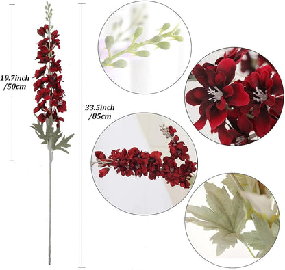 6 pcs White Delphinium Artificial Flowers Larkspur Artificial Flowers, 33.5 in Fake Flowers Bulk Silk Flowers with Stems Real Look for Home Garden Wedding Arrangement Decor(White)