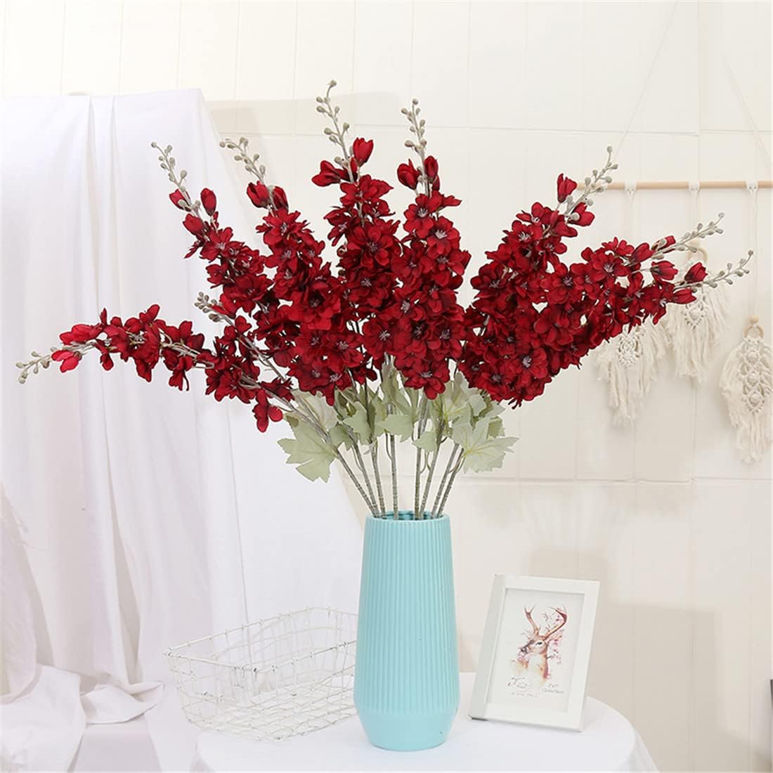 6 pcs White Delphinium Artificial Flowers Larkspur Artificial Flowers, 33.5 in Fake Flowers Bulk Silk Flowers with Stems Real Look for Home Garden Wedding Arrangement Decor(White)