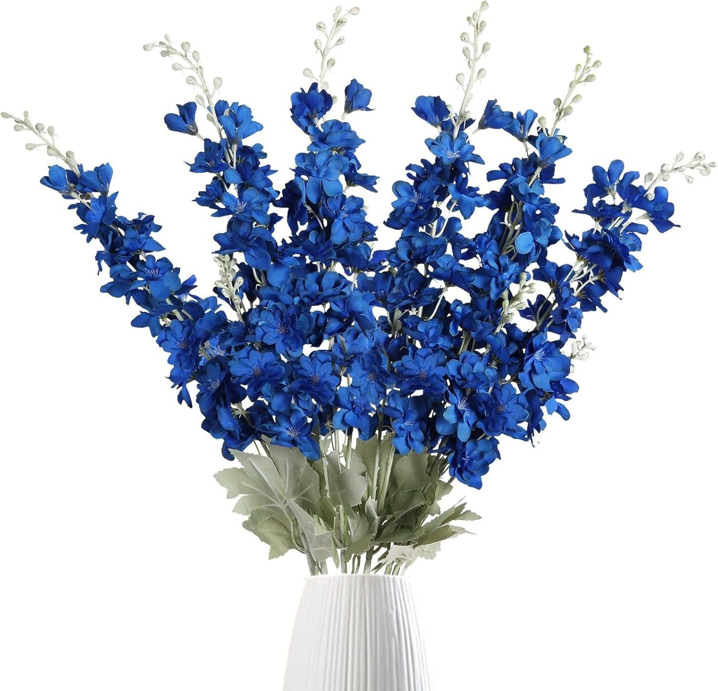 6 pcs White Delphinium Artificial Flowers Larkspur Artificial Flowers, 33.5 in Fake Flowers Bulk Silk Flowers with Stems Real Look for Home Garden Wedding Arrangement Decor(White)