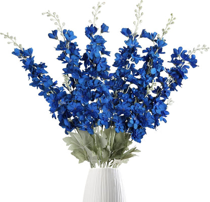 6 pcs White Delphinium Artificial Flowers Larkspur Artificial Flowers, 33.5 in Fake Flowers Bulk Silk Flowers with Stems Real Look for Home Garden Wedding Arrangement Decor(White)
