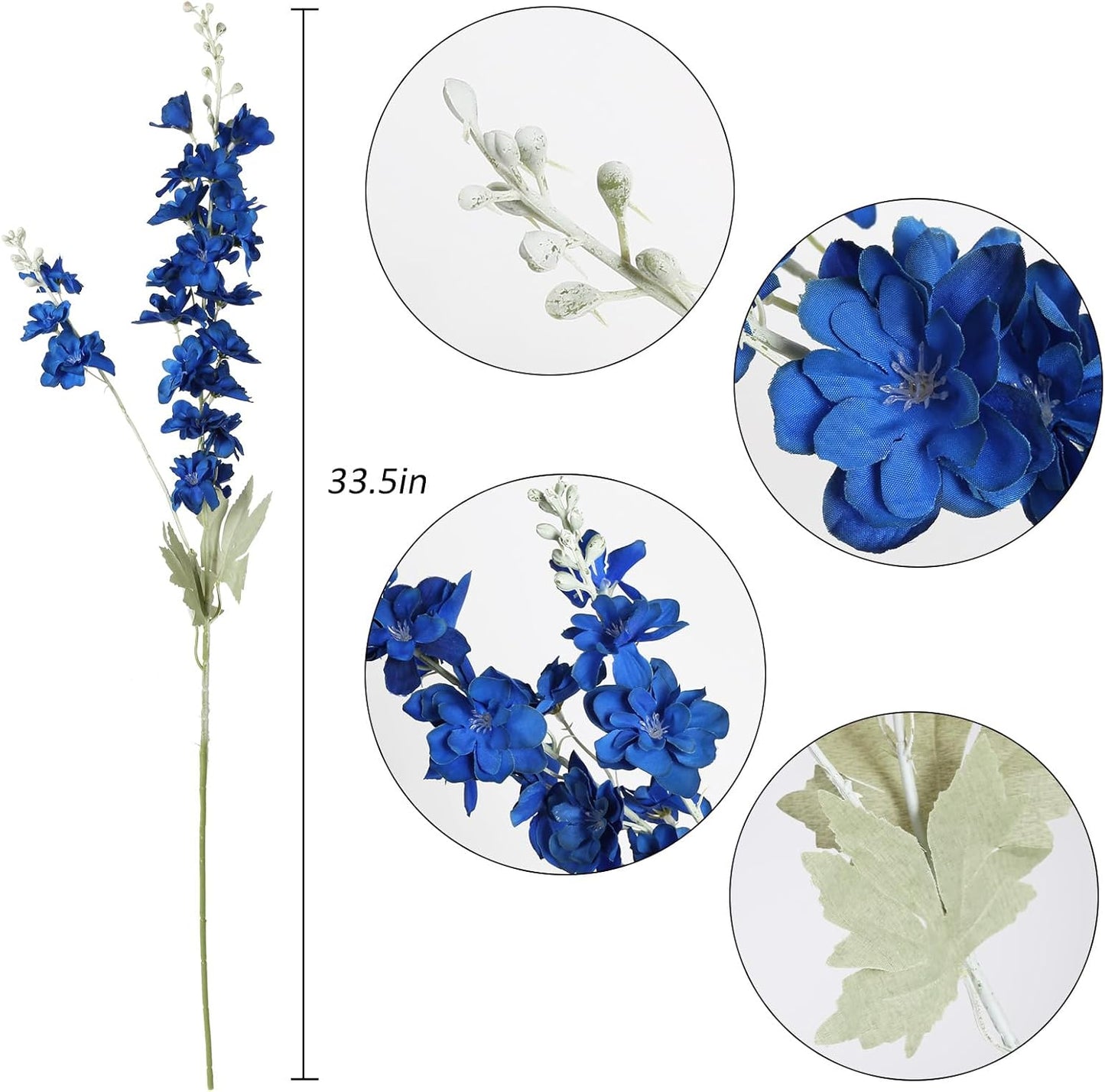 6 pcs White Delphinium Artificial Flowers Larkspur Artificial Flowers, 33.5 in Fake Flowers Bulk Silk Flowers with Stems Real Look for Home Garden Wedding Arrangement Decor(White)