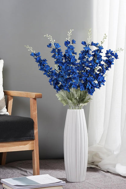 6 pcs White Delphinium Artificial Flowers Larkspur Artificial Flowers, 33.5 in Fake Flowers Bulk Silk Flowers with Stems Real Look for Home Garden Wedding Arrangement Decor(White)