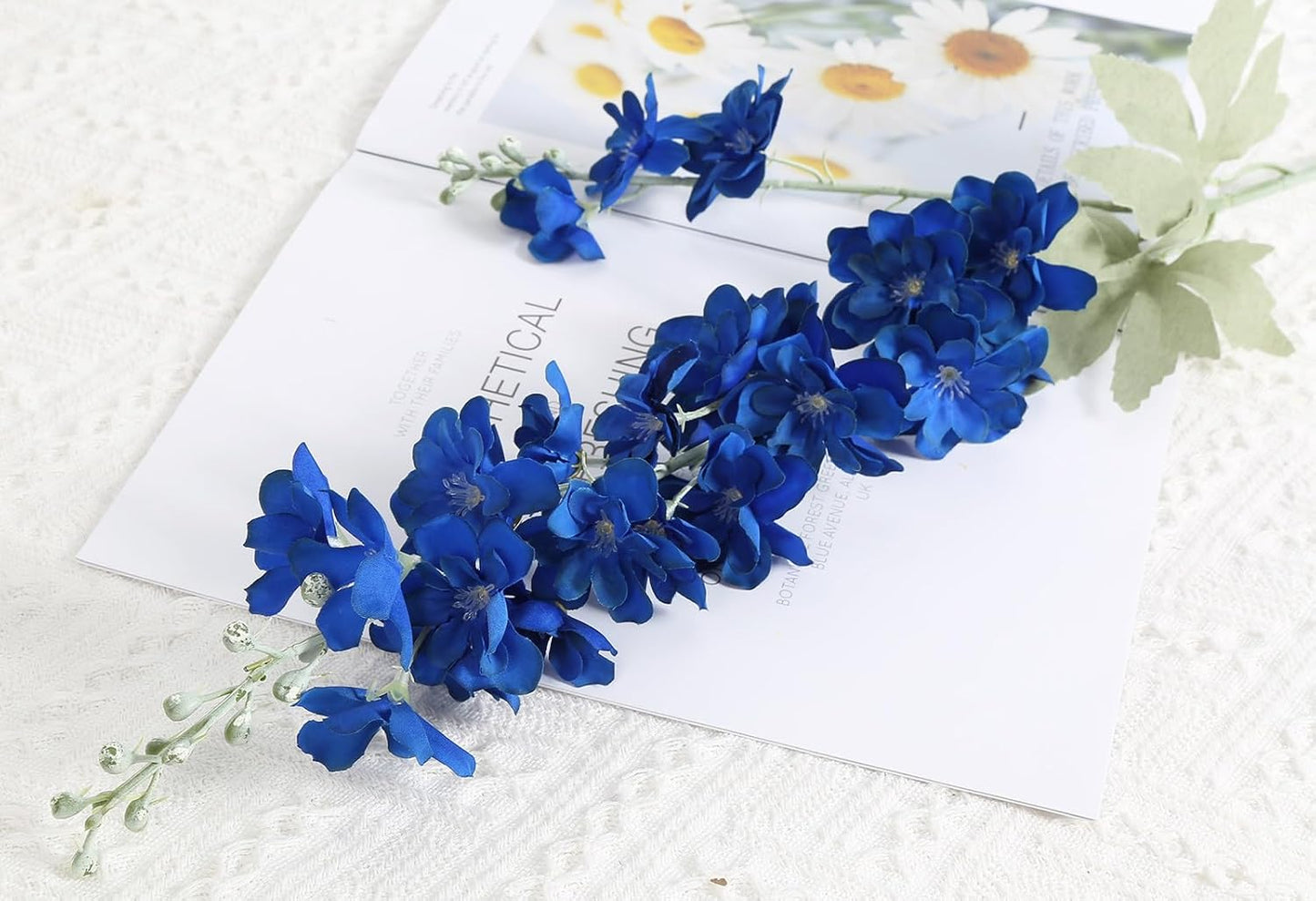 6 pcs White Delphinium Artificial Flowers Larkspur Artificial Flowers, 33.5 in Fake Flowers Bulk Silk Flowers with Stems Real Look for Home Garden Wedding Arrangement Decor(White)