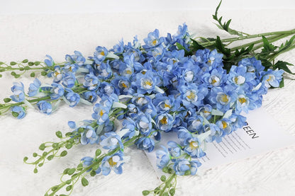 6 pcs White Delphinium Artificial Flowers Larkspur Artificial Flowers, 33.5 in Fake Flowers Bulk Silk Flowers with Stems Real Look for Home Garden Wedding Arrangement Decor(White)