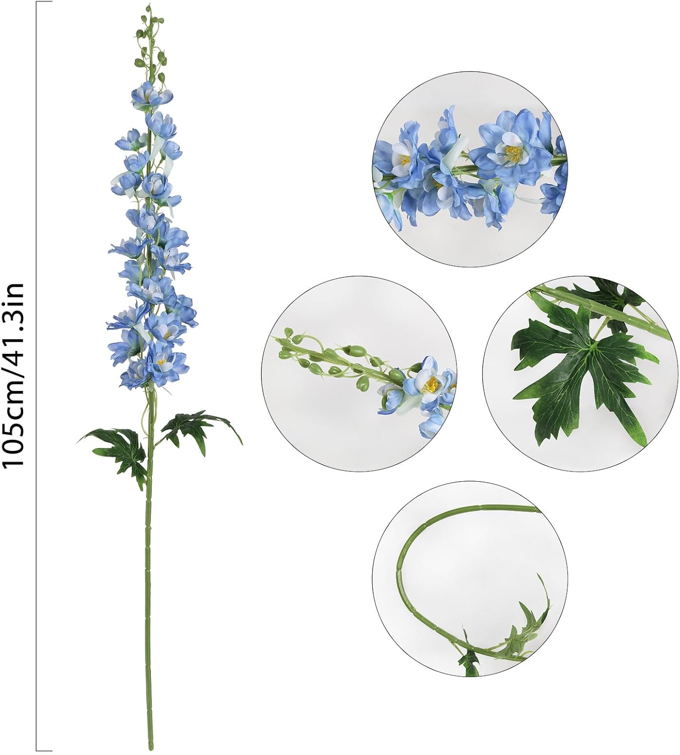 6 pcs White Delphinium Artificial Flowers Larkspur Artificial Flowers, 33.5 in Fake Flowers Bulk Silk Flowers with Stems Real Look for Home Garden Wedding Arrangement Decor(White)
