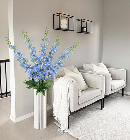 6 pcs White Delphinium Artificial Flowers Larkspur Artificial Flowers, 33.5 in Fake Flowers Bulk Silk Flowers with Stems Real Look for Home Garden Wedding Arrangement Decor(White)