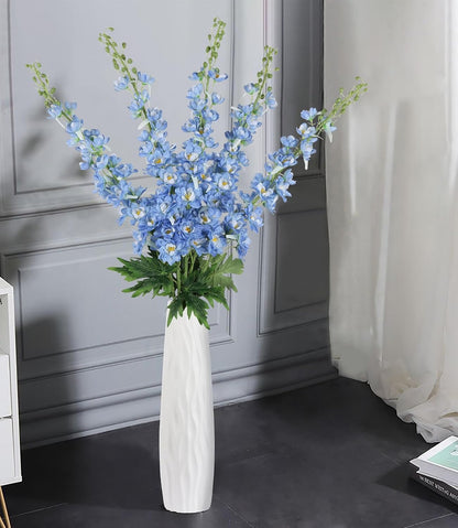 6 pcs White Delphinium Artificial Flowers Larkspur Artificial Flowers, 33.5 in Fake Flowers Bulk Silk Flowers with Stems Real Look for Home Garden Wedding Arrangement Decor(White)