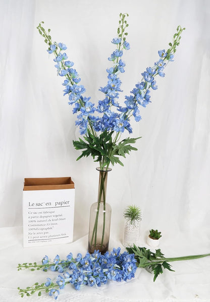 6 pcs White Delphinium Artificial Flowers Larkspur Artificial Flowers, 33.5 in Fake Flowers Bulk Silk Flowers with Stems Real Look for Home Garden Wedding Arrangement Decor(White)