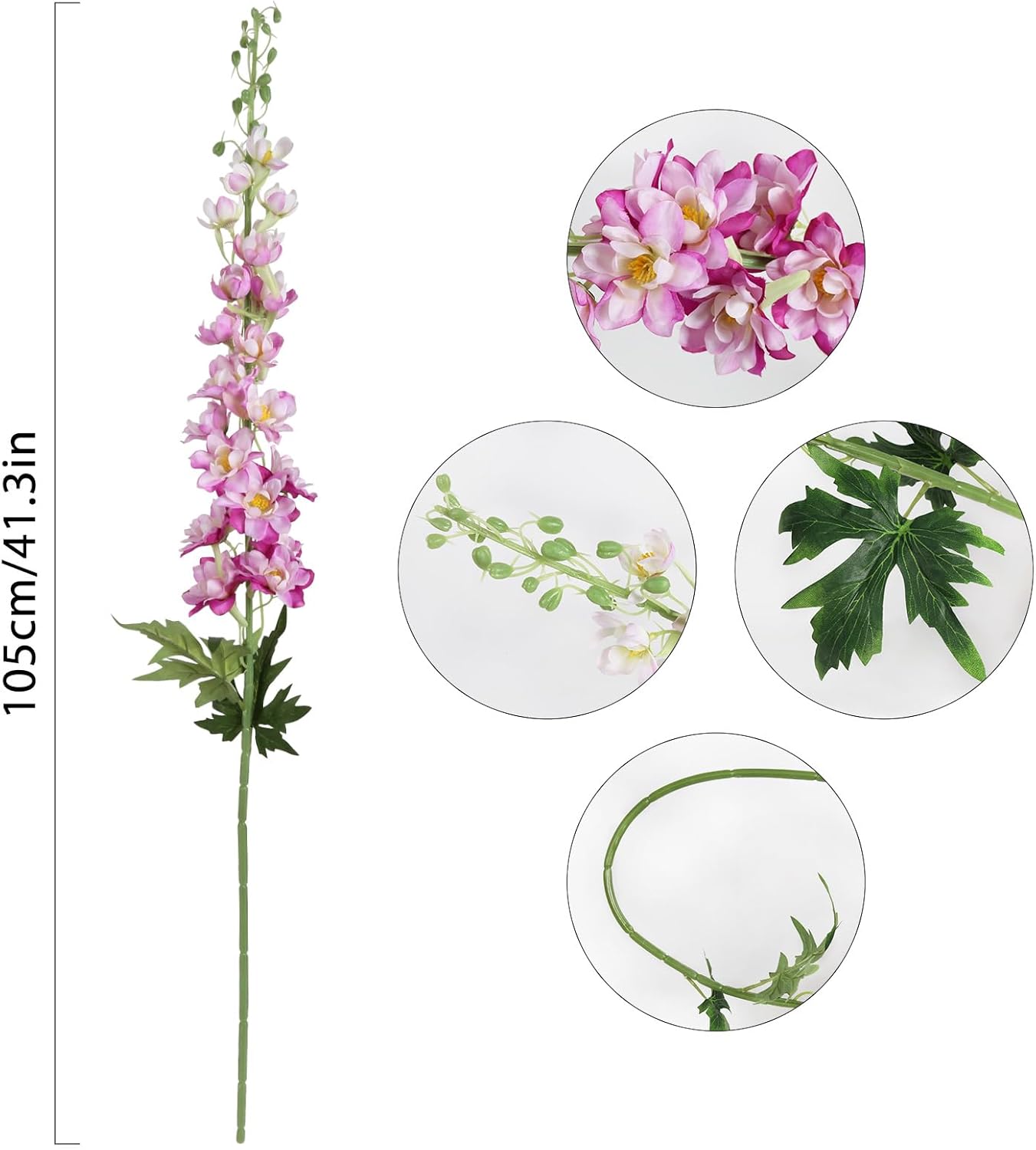 6 pcs White Delphinium Artificial Flowers Larkspur Artificial Flowers, 33.5 in Fake Flowers Bulk Silk Flowers with Stems Real Look for Home Garden Wedding Arrangement Decor(White)