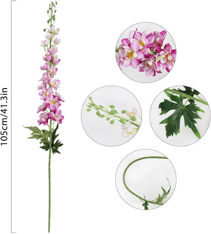 6 pcs White Delphinium Artificial Flowers Larkspur Artificial Flowers, 33.5 in Fake Flowers Bulk Silk Flowers with Stems Real Look for Home Garden Wedding Arrangement Decor(White)