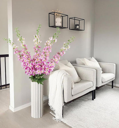 6 pcs White Delphinium Artificial Flowers Larkspur Artificial Flowers, 33.5 in Fake Flowers Bulk Silk Flowers with Stems Real Look for Home Garden Wedding Arrangement Decor(White)
