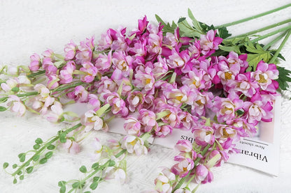 6 pcs White Delphinium Artificial Flowers Larkspur Artificial Flowers, 33.5 in Fake Flowers Bulk Silk Flowers with Stems Real Look for Home Garden Wedding Arrangement Decor(White)