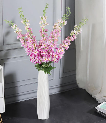 6 pcs White Delphinium Artificial Flowers Larkspur Artificial Flowers, 33.5 in Fake Flowers Bulk Silk Flowers with Stems Real Look for Home Garden Wedding Arrangement Decor(White)