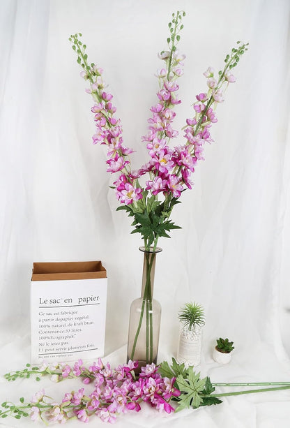 6 pcs White Delphinium Artificial Flowers Larkspur Artificial Flowers, 33.5 in Fake Flowers Bulk Silk Flowers with Stems Real Look for Home Garden Wedding Arrangement Decor(White)