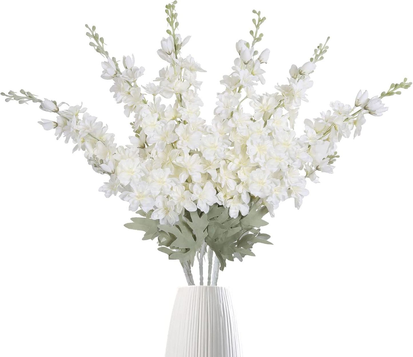 6 pcs White Delphinium Artificial Flowers Larkspur Artificial Flowers, 33.5 in Fake Flowers Bulk Silk Flowers with Stems Real Look for Home Garden Wedding Arrangement Decor(White)