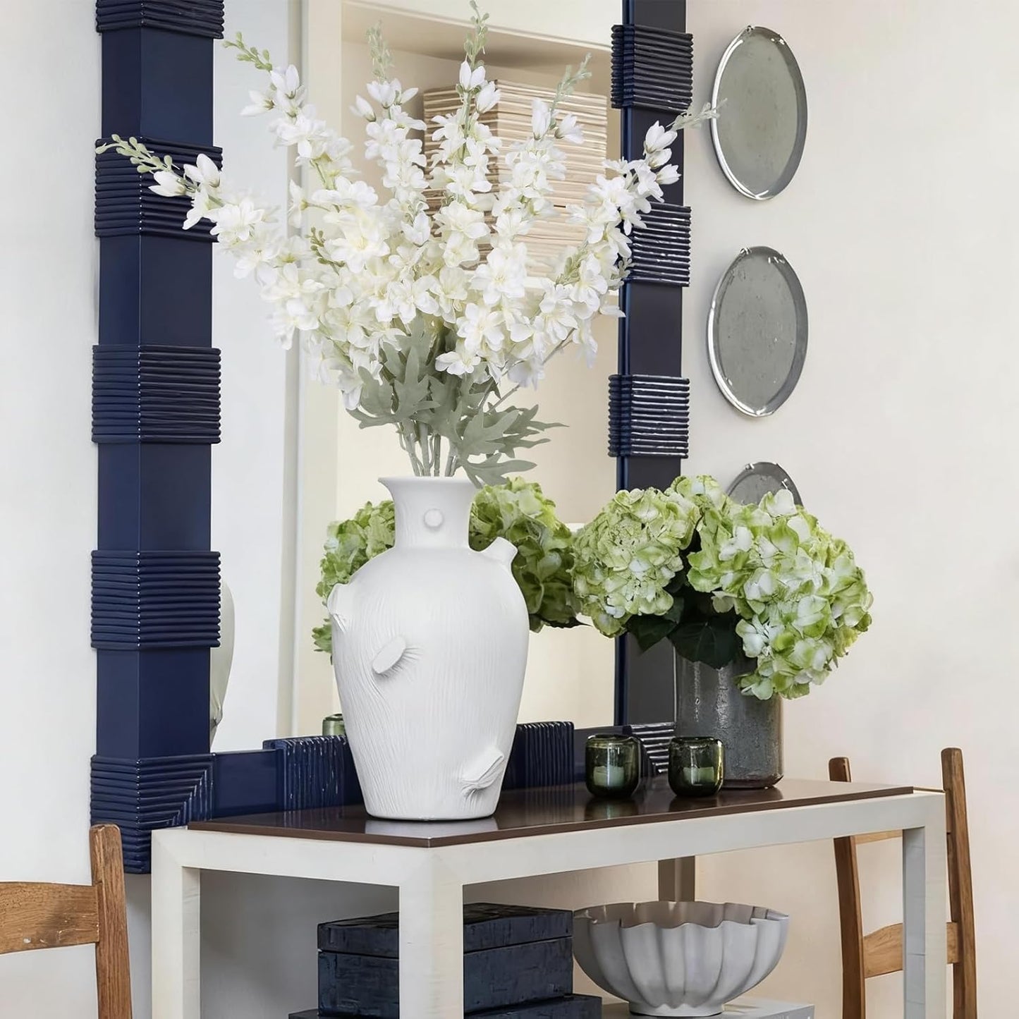 6 pcs White Delphinium Artificial Flowers Larkspur Artificial Flowers, 33.5 in Fake Flowers Bulk Silk Flowers with Stems Real Look for Home Garden Wedding Arrangement Decor(White)