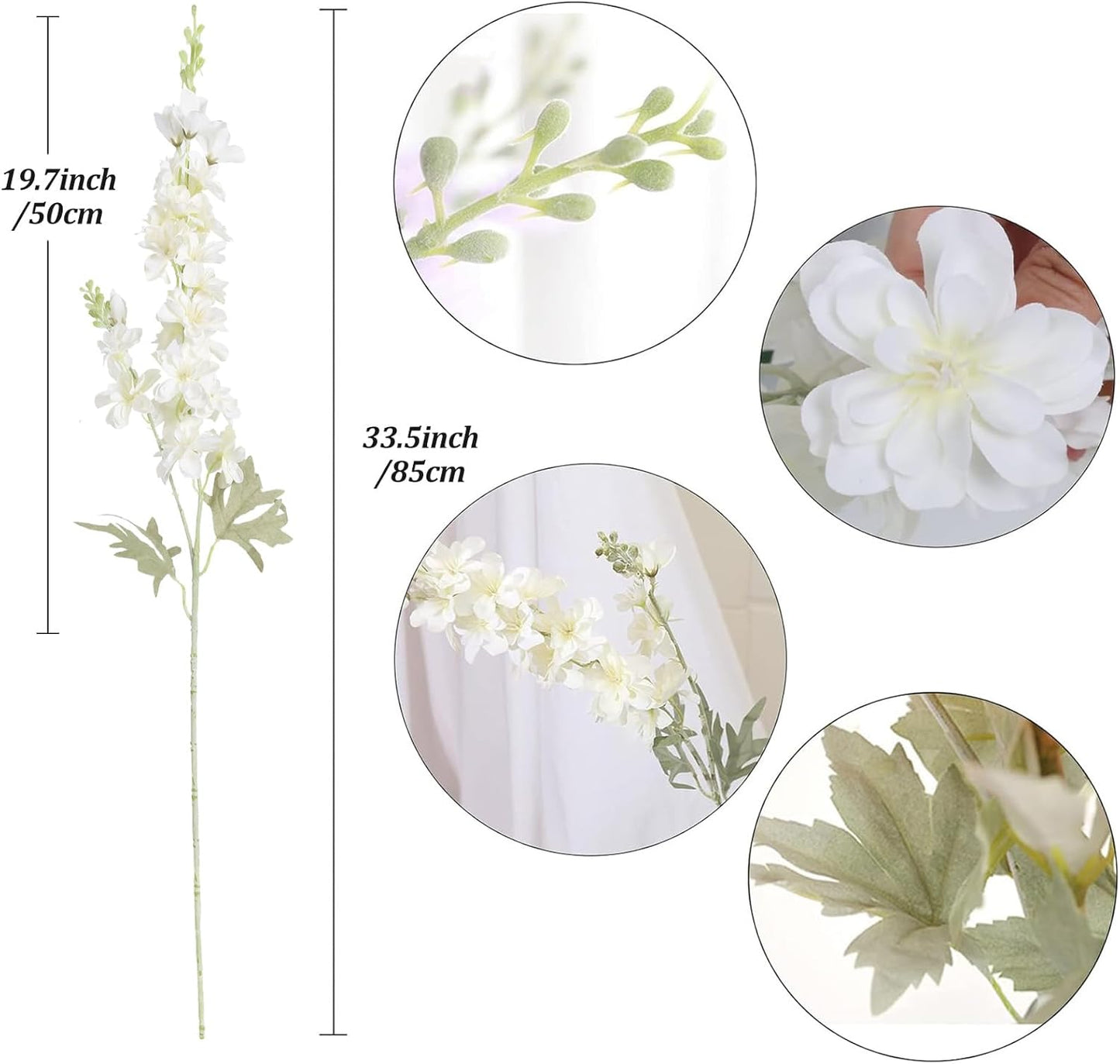 6 pcs White Delphinium Artificial Flowers Larkspur Artificial Flowers, 33.5 in Fake Flowers Bulk Silk Flowers with Stems Real Look for Home Garden Wedding Arrangement Decor(White)