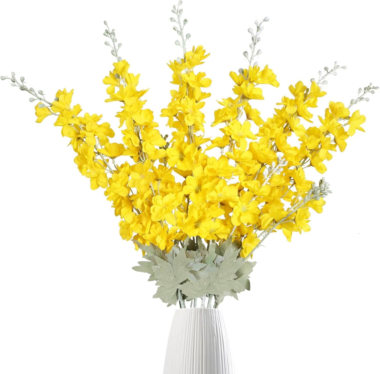 6 pcs White Delphinium Artificial Flowers Larkspur Artificial Flowers, 33.5 in Fake Flowers Bulk Silk Flowers with Stems Real Look for Home Garden Wedding Arrangement Decor(White)