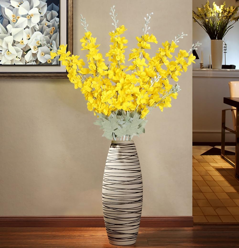 6 pcs White Delphinium Artificial Flowers Larkspur Artificial Flowers, 33.5 in Fake Flowers Bulk Silk Flowers with Stems Real Look for Home Garden Wedding Arrangement Decor(White)