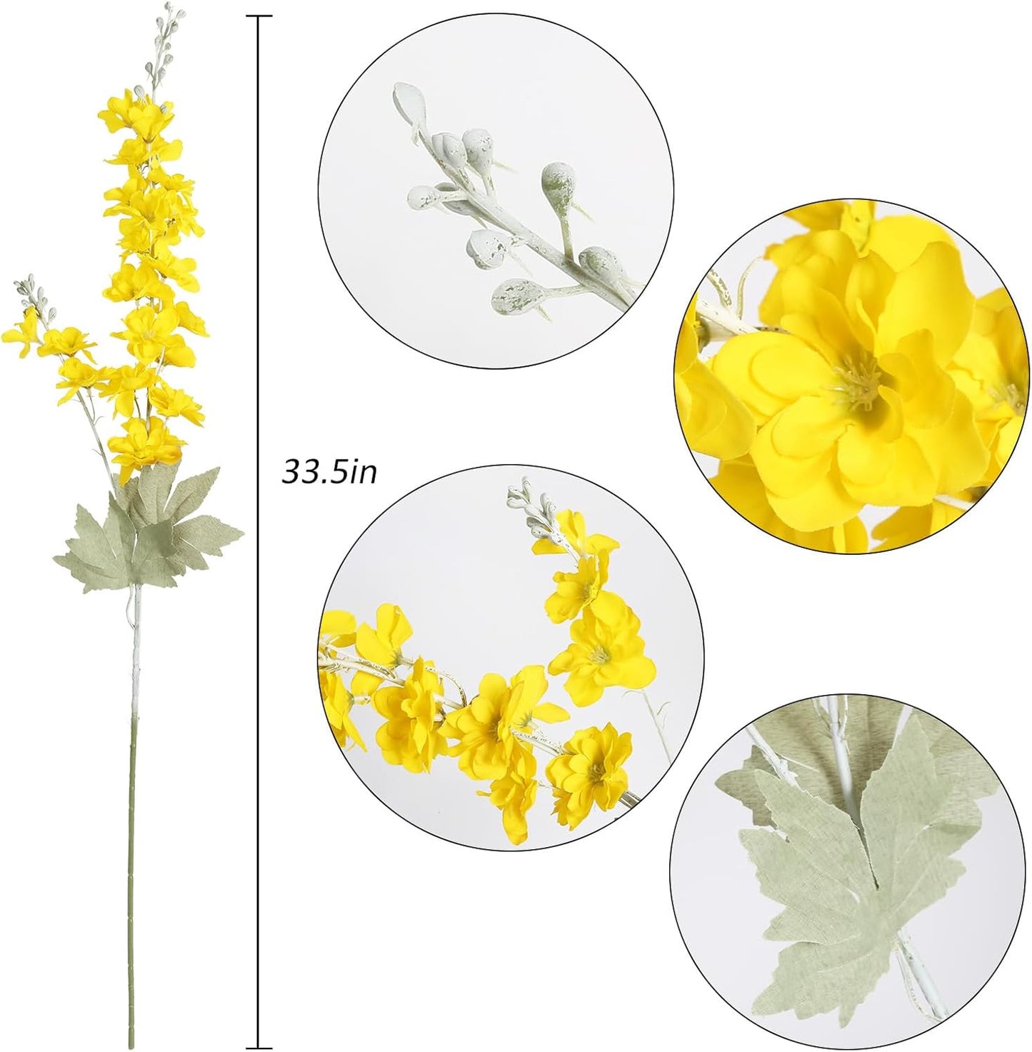 6 pcs White Delphinium Artificial Flowers Larkspur Artificial Flowers, 33.5 in Fake Flowers Bulk Silk Flowers with Stems Real Look for Home Garden Wedding Arrangement Decor(White)