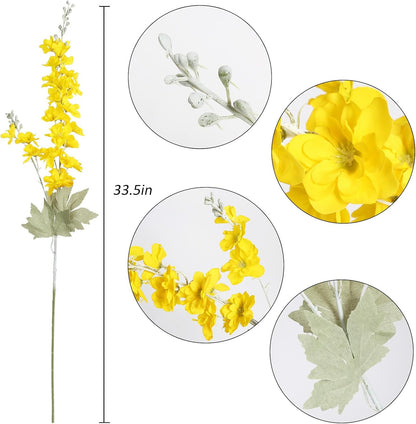 6 pcs White Delphinium Artificial Flowers Larkspur Artificial Flowers, 33.5 in Fake Flowers Bulk Silk Flowers with Stems Real Look for Home Garden Wedding Arrangement Decor(White)