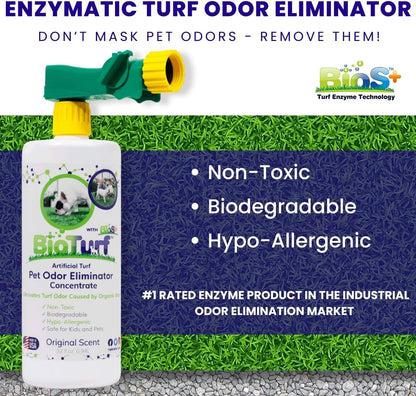+ Artificial Turf Cleaner for Pet Urine Outdoor - Pet Odor Eliminator for Artificial Grass Dog Urine Cleaner - Organic, Non-Toxic - Safe for Use Around Kids, Pets, & Plants, 32oz