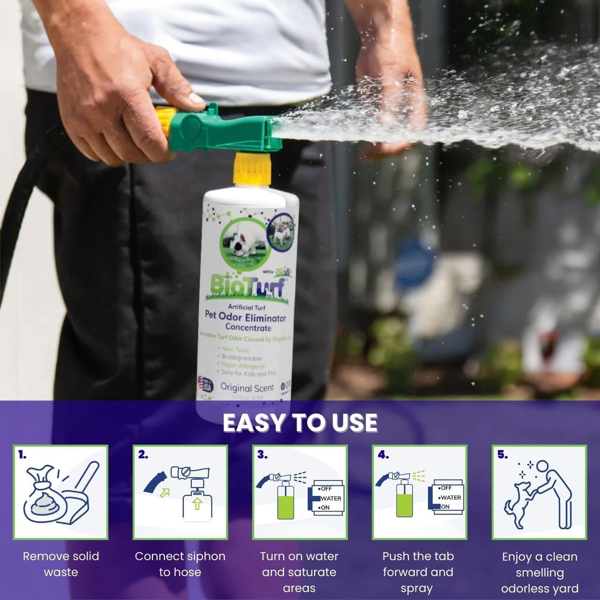 + Artificial Turf Cleaner for Pet Urine Outdoor - Pet Odor Eliminator for Artificial Grass Dog Urine Cleaner - Organic, Non-Toxic - Safe for Use Around Kids, Pets, & Plants, 32oz