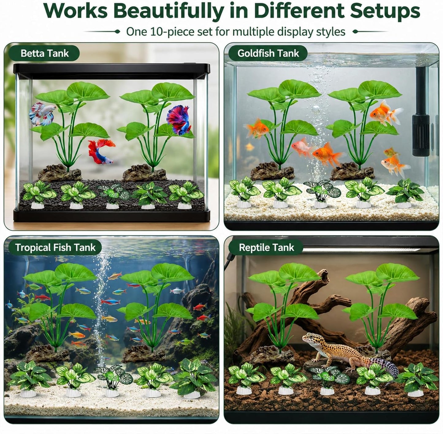 10 PCS Aquarium Decorations Silk Aquarium Plants Betta Fish Tank Decor Artificial Fish Tank Decorations Plants for Betta, Goldfish, Turtle & Reptile Tanks Ornament Accessories