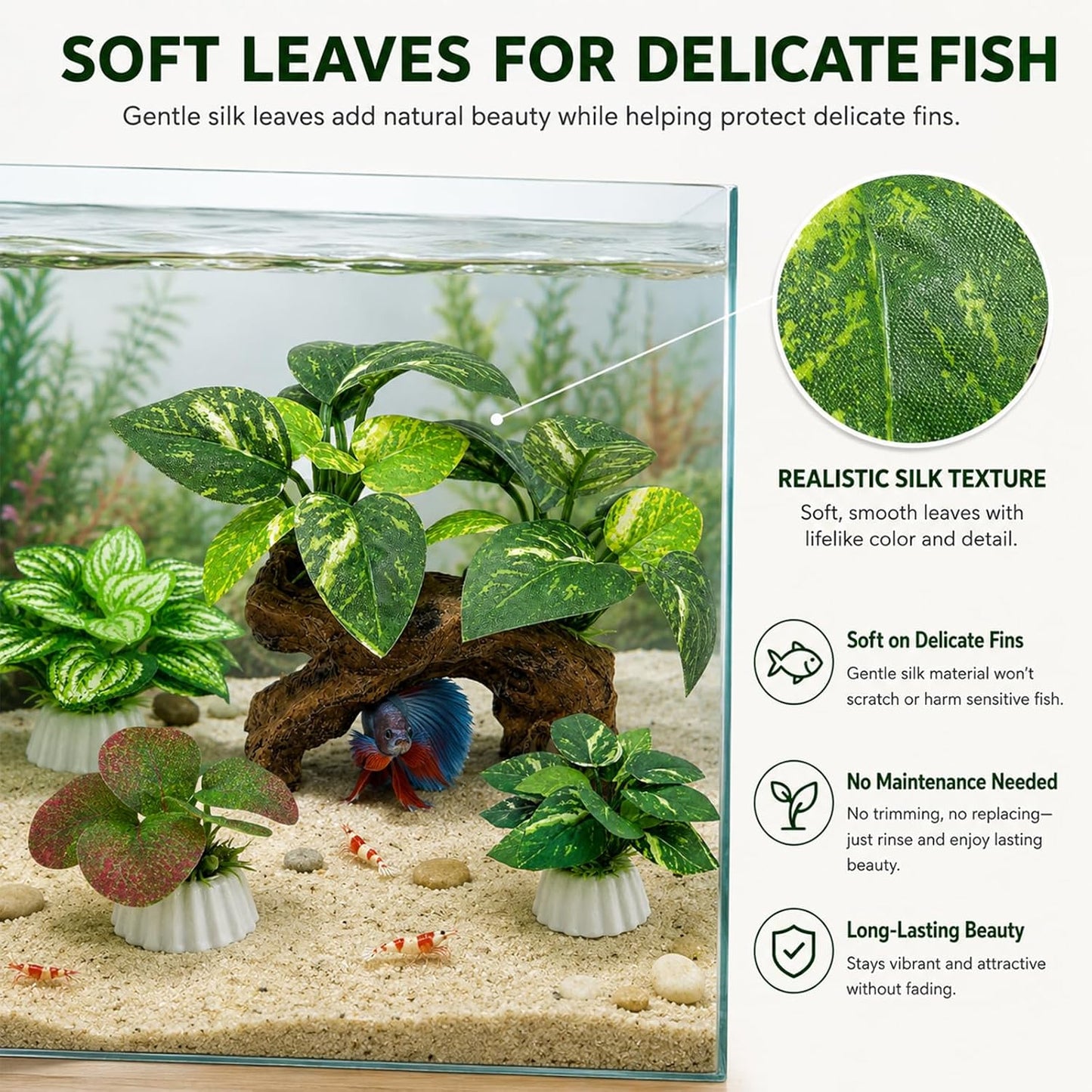 10 PCS Aquarium Decorations Silk Aquarium Plants Betta Fish Tank Decor Artificial Fish Tank Decorations Plants for Betta, Goldfish, Turtle & Reptile Tanks Ornament Accessories