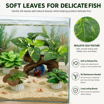 10 PCS Aquarium Decorations Silk Aquarium Plants Betta Fish Tank Decor Artificial Fish Tank Decorations Plants for Betta, Goldfish, Turtle & Reptile Tanks Ornament Accessories