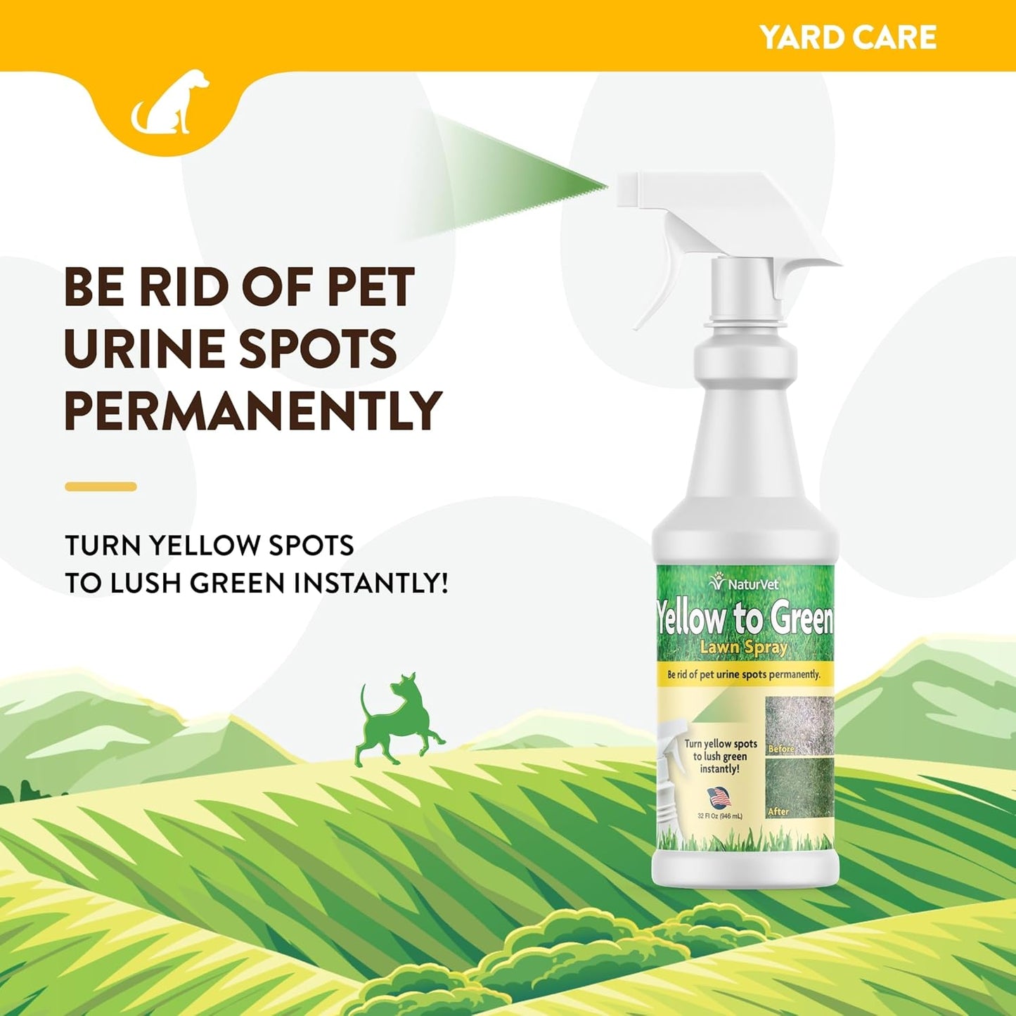 Yellow to Green Lawn Pet Spot Remover Spray, 32-Ounce