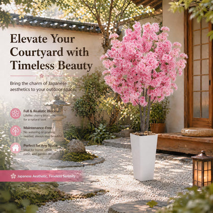 Artificial Cherry Blossom Tree 5FT Tall Pink Fake Sakura Flowers Tree, Fake Plants Indoor Decor for Spring Living Room Home House Entryway Bedroom Office Inside Wedding Party Valentine's Day