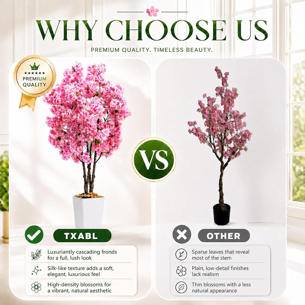 Artificial Cherry Blossom Tree 5FT Tall Pink Fake Sakura Flowers Tree, Fake Plants Indoor Decor for Spring Living Room Home House Entryway Bedroom Office Inside Wedding Party Valentine's Day