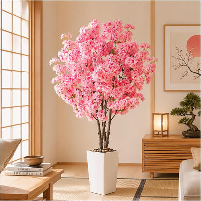 Artificial Cherry Blossom Tree 5FT Tall Pink Fake Sakura Flowers Tree, Fake Plants Indoor Decor for Spring Living Room Home House Entryway Bedroom Office Inside Wedding Party Valentine's Day