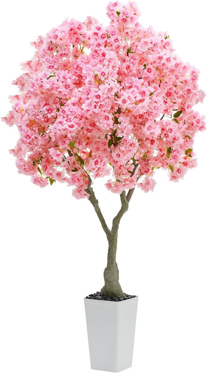 Artificial Cherry Blossom Tree 5FT Tall Pink Fake Sakura Flowers Tree, Fake Plants Indoor Decor for Spring Living Room Home House Entryway Bedroom Office Inside Wedding Party Valentine's Day