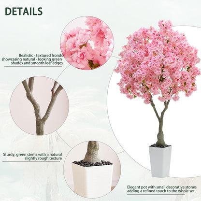 Artificial Cherry Blossom Tree 5FT Tall Pink Fake Sakura Flowers Tree, Fake Plants Indoor Decor for Spring Living Room Home House Entryway Bedroom Office Inside Wedding Party Valentine's Day