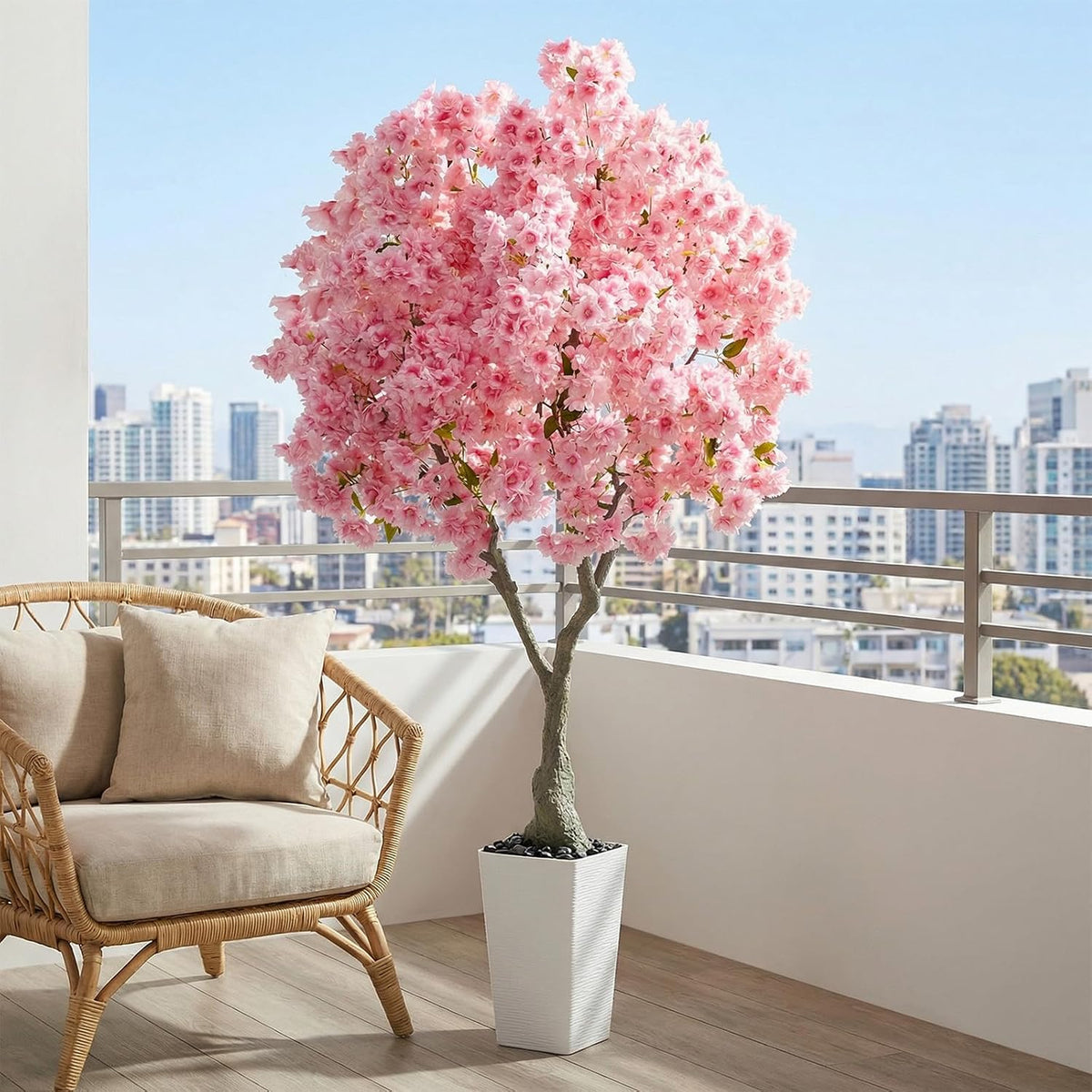 Artificial Cherry Blossom Tree 5FT Tall Pink Fake Sakura Flowers Tree, Fake Plants Indoor Decor for Spring Living Room Home House Entryway Bedroom Office Inside Wedding Party Valentine's Day