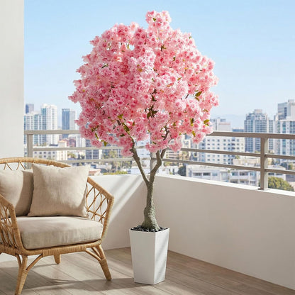 Artificial Cherry Blossom Tree 5FT Tall Pink Fake Sakura Flowers Tree, Fake Plants Indoor Decor for Spring Living Room Home House Entryway Bedroom Office Inside Wedding Party Valentine's Day