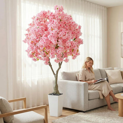 Artificial Cherry Blossom Tree 5FT Tall Pink Fake Sakura Flowers Tree, Fake Plants Indoor Decor for Spring Living Room Home House Entryway Bedroom Office Inside Wedding Party Valentine's Day