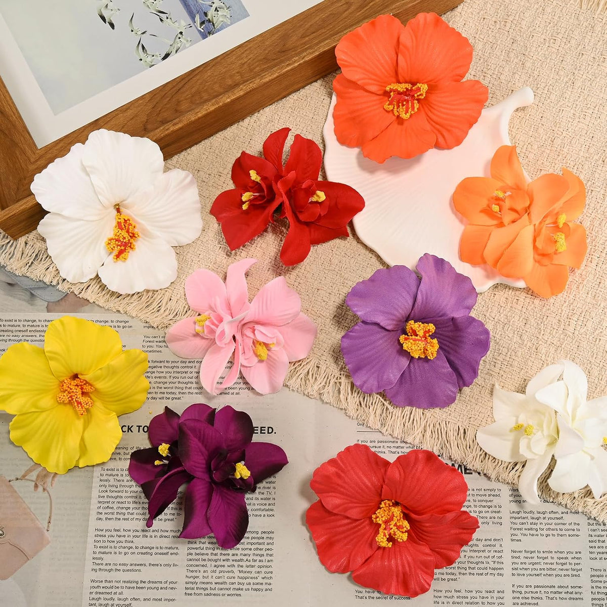 10 pc Hawaiian Flower Hair Clips for Women Hair Accessories-Hibiscus&Orchid