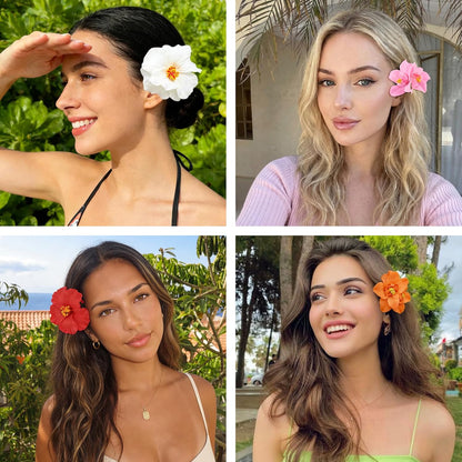 10 pc Hawaiian Flower Hair Clips for Women Hair Accessories-Hibiscus&Orchid